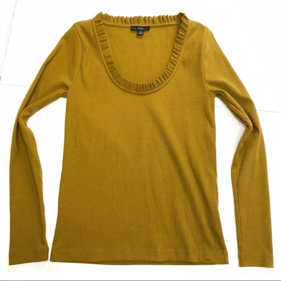 J.CREW Ribbed Ruffle Neck Long-Sleeve Shirt in Mustard Yellow - Picture 2 of 7